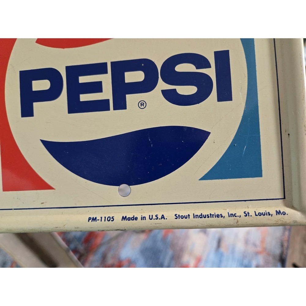 Tin Orig/Vintage 70s Pepsi Cola Thermometer Sign Stout Industries PM-1105 Works - Picture 7 of 7